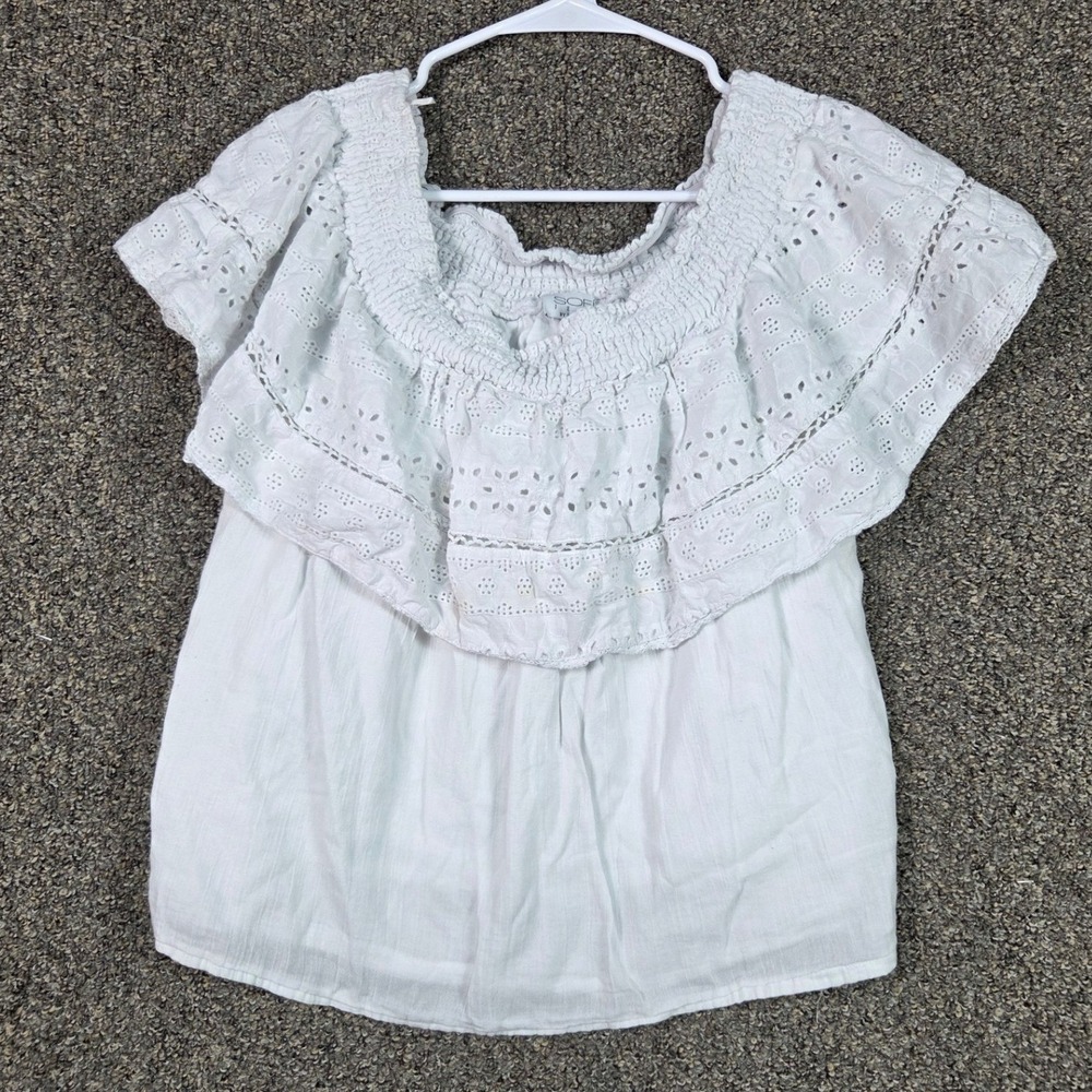 Sofia Jeans Top Womens XL White Eyelet Ruffle Off Shoulder Cha Cha DSVW300-BWT
